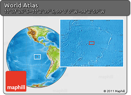 Physical Location Map of the Area around 11° 20' 3" S, 98° 31' 30" W