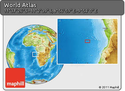 Physical Location Map of the Area around 11° 20' 3" S, 9° 25' 30" E
