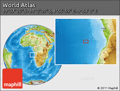 Physical Location Map of the Area around 11° 20' 3" S, 9° 25' 30" E