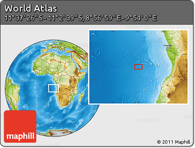 Physical Location Map of the Area around 11° 20' 3" S, 9° 25' 30" E