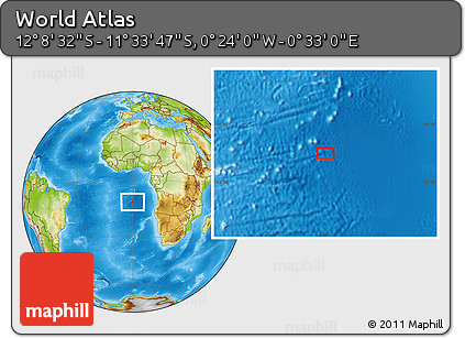 Physical Location Map of the Area around 11° 51' 9" S, 0° 4' 30" E