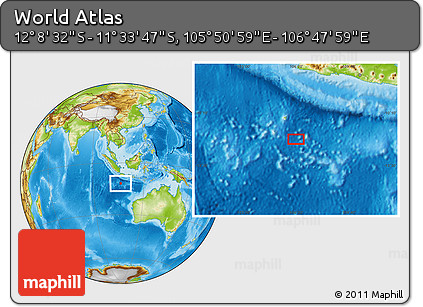 Physical Location Map of the Area around 11° 51' 9" S, 106° 19' 29" E