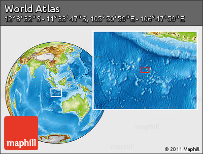 Physical Location Map of the Area around 11° 51' 9" S, 106° 19' 29" E