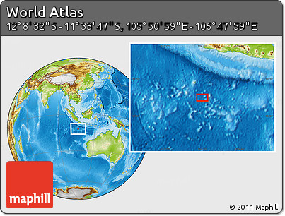 Physical Location Map of the Area around 11° 51' 9" S, 106° 19' 29" E