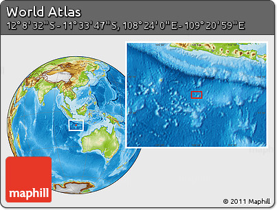 Physical Location Map of the Area around 11° 51' 9" S, 108° 52' 30" E