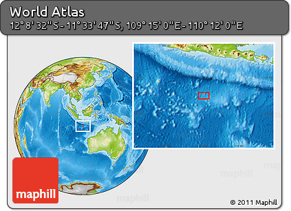 Physical Location Map of the Area around 11° 51' 9" S, 109° 43' 29" E