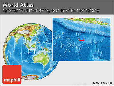 Physical Location Map of the Area around 11° 51' 9" S, 109° 43' 29" E