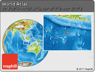 Physical Location Map of the Area around 11° 51' 9" S, 109° 43' 29" E