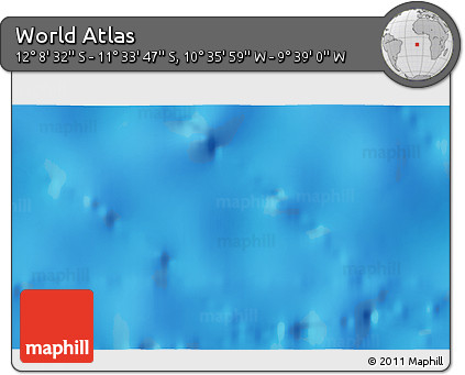 Physical 3D Map of the Area around 11° 51' 9" S, 10° 7' 30" W