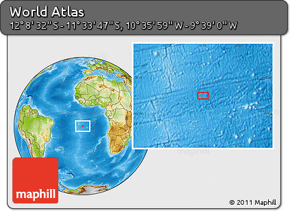 Physical Location Map of the Area around 11° 51' 9" S, 10° 7' 30" W