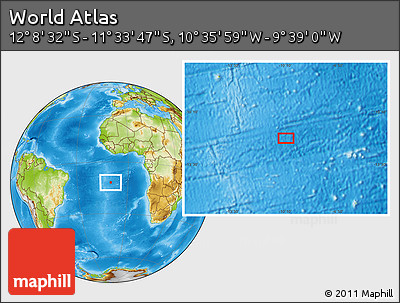 Physical Location Map of the Area around 11° 51' 9" S, 10° 7' 30" W