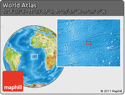 Physical Location Map of the Area around 11° 51' 9" S, 10° 7' 30" W