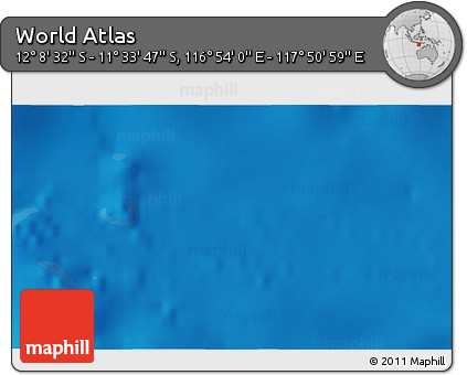 Physical 3D Map of the Area around 11° 51' 9" S, 117° 22' 30" E