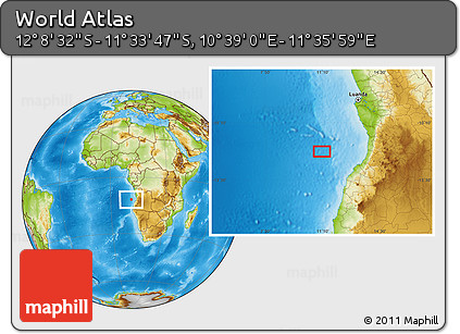 Physical Location Map of the Area around 11° 51' 9" S, 11° 7' 30" E