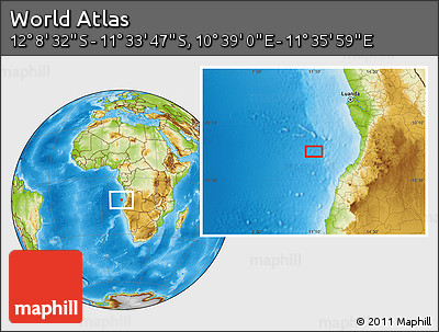 Physical Location Map of the Area around 11° 51' 9" S, 11° 7' 30" E