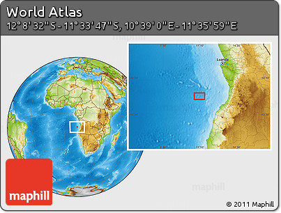 Physical Location Map of the Area around 11° 51' 9" S, 11° 7' 30" E