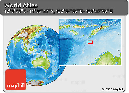 Physical Location Map of the Area around 11° 51' 9" S, 123° 19' 29" E