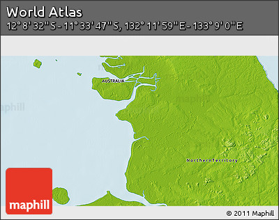 Physical 3D Map of the Area around 11° 51' 9" S, 132° 40' 30" E