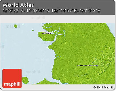 Physical 3D Map of the Area around 11° 51' 9" S, 132° 40' 30" E