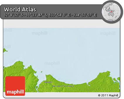 Physical 3D Map of the Area around 11° 51' 9" S, 134° 22' 30" E