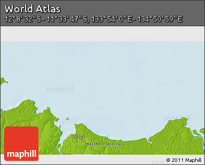 Physical 3D Map of the Area around 11° 51' 9" S, 134° 22' 30" E