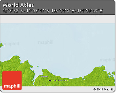 Physical 3D Map of the Area around 11° 51' 9" S, 134° 22' 30" E