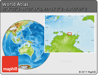 Physical Location Map of the Area around 11° 51' 9" S, 134° 22' 30" E