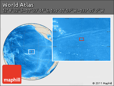 Shaded Relief Location Map of the Area around 11° 51' 9" S, 134° 13' 29" W