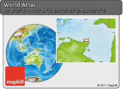Physical Location Map of the Area around 11° 51' 9" S, 136° 4' 29" E