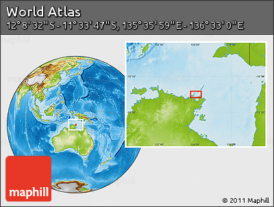 Physical Location Map of the Area around 11° 51' 9" S, 136° 4' 29" E