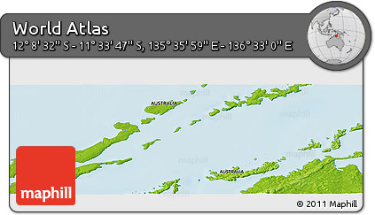 Physical Panoramic Map of the Area around 11° 51' 9" S, 136° 4' 29" E