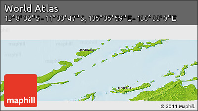 Physical Panoramic Map of the Area around 11° 51' 9" S, 136° 4' 29" E