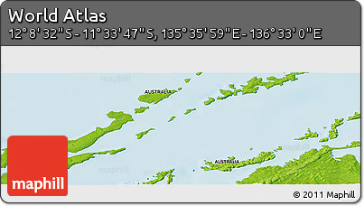 Physical Panoramic Map of the Area around 11° 51' 9" S, 136° 4' 29" E