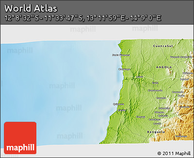Physical 3D Map of the Area around 11° 51' 9" S, 13° 40' 30" E
