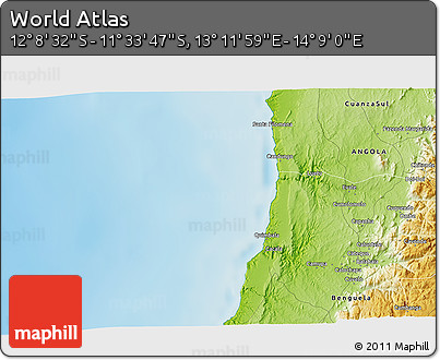 Physical 3D Map of the Area around 11° 51' 9" S, 13° 40' 30" E