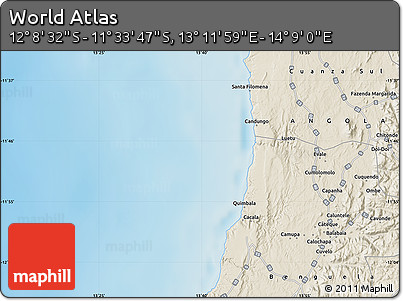 Shaded Relief Map of the Area around 11° 51' 9" S, 13° 40' 30" E