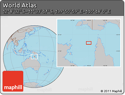 Gray Location Map of the Area around 11° 51' 9" S, 140° 19' 29" E