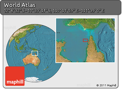 Satellite Location Map of the Area around 11° 51' 9" S, 141° 10' 30" E