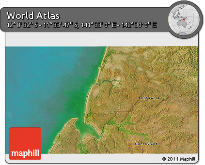 Satellite 3D Map of the Area around 11° 51' 9" S, 142° 1' 30" E
