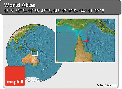Satellite Location Map of the Area around 11° 51' 9" S, 143° 43' 29" E