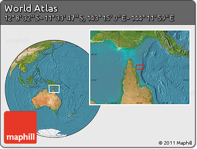 Satellite Location Map of the Area around 11° 51' 9" S, 143° 43' 29" E