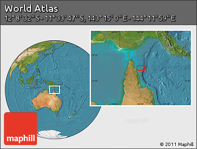 Satellite Location Map of the Area around 11° 51' 9" S, 143° 43' 29" E