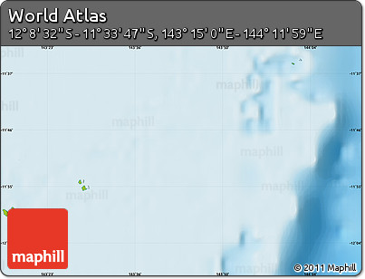 Physical Map of the Area around 11° 51' 9" S, 143° 43' 29" E