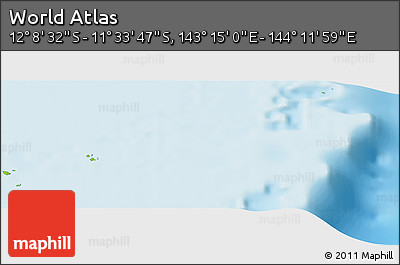 Physical Panoramic Map of the Area around 11° 51' 9" S, 143° 43' 29" E