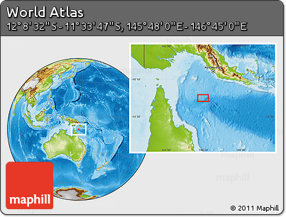 Physical Location Map of the Area around 11° 51' 9" S, 146° 16' 30" E