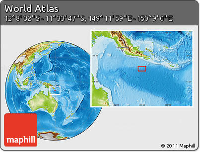 Physical Location Map of the Area around 11° 51' 9" S, 149° 40' 30" E