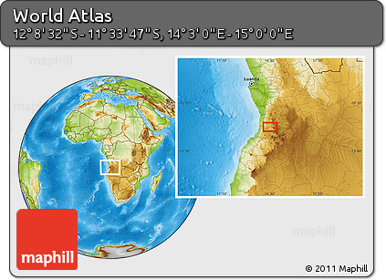Physical Location Map of the Area around 11° 51' 9" S, 14° 31' 30" E