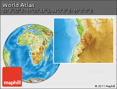 Physical Location Map of the Area around 11° 51' 9" S, 14° 31' 30" E