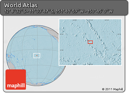 Gray Location Map of the Area around 11° 51' 9" S, 151° 13' 29" W, hill shading