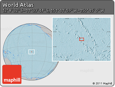 Gray Location Map of the Area around 11° 51' 9" S, 151° 13' 29" W, hill shading